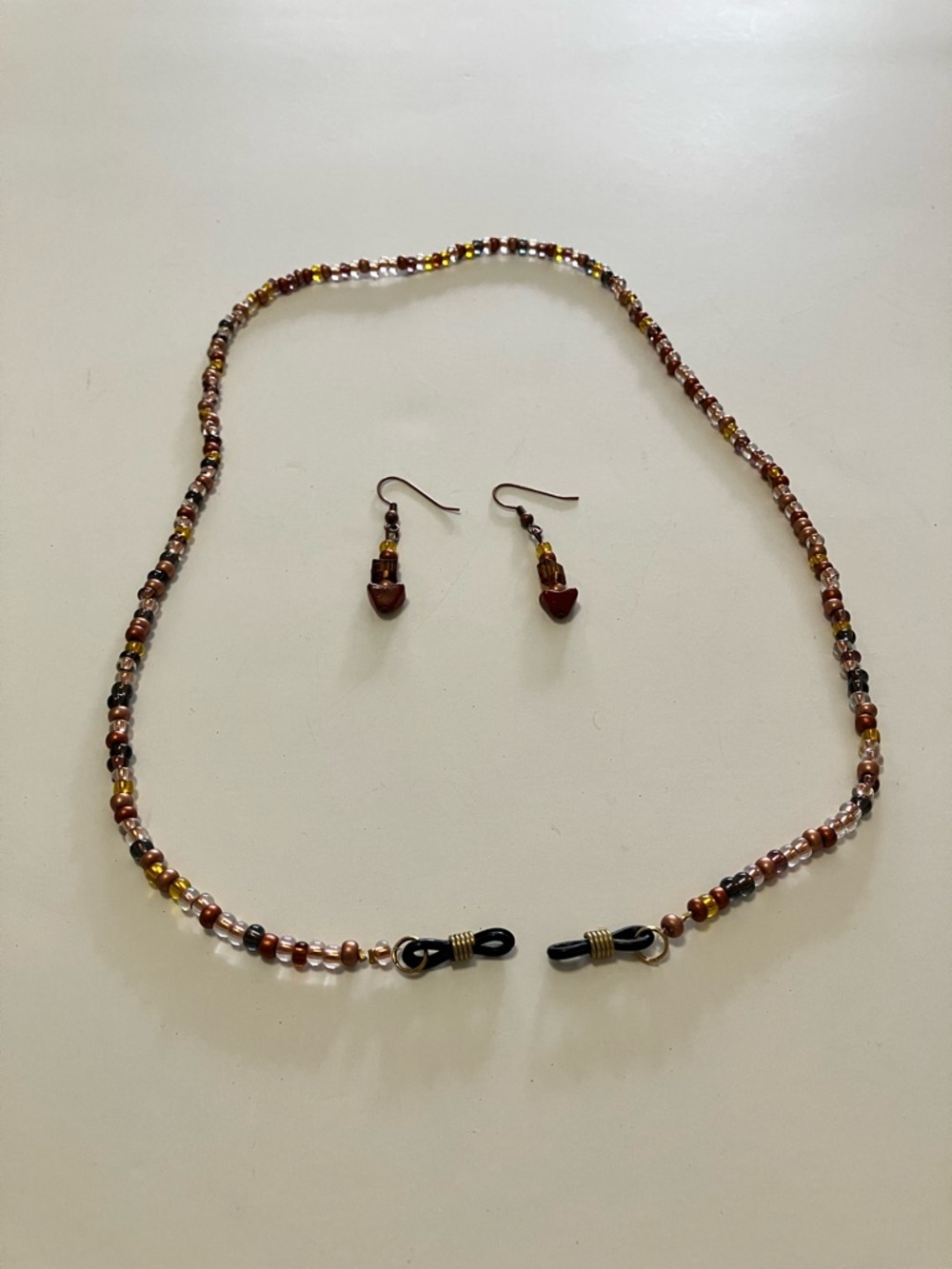 Open Ended Beaded Necklace and Cute Pair of Earrings Meant To Hold Eyeglasses
